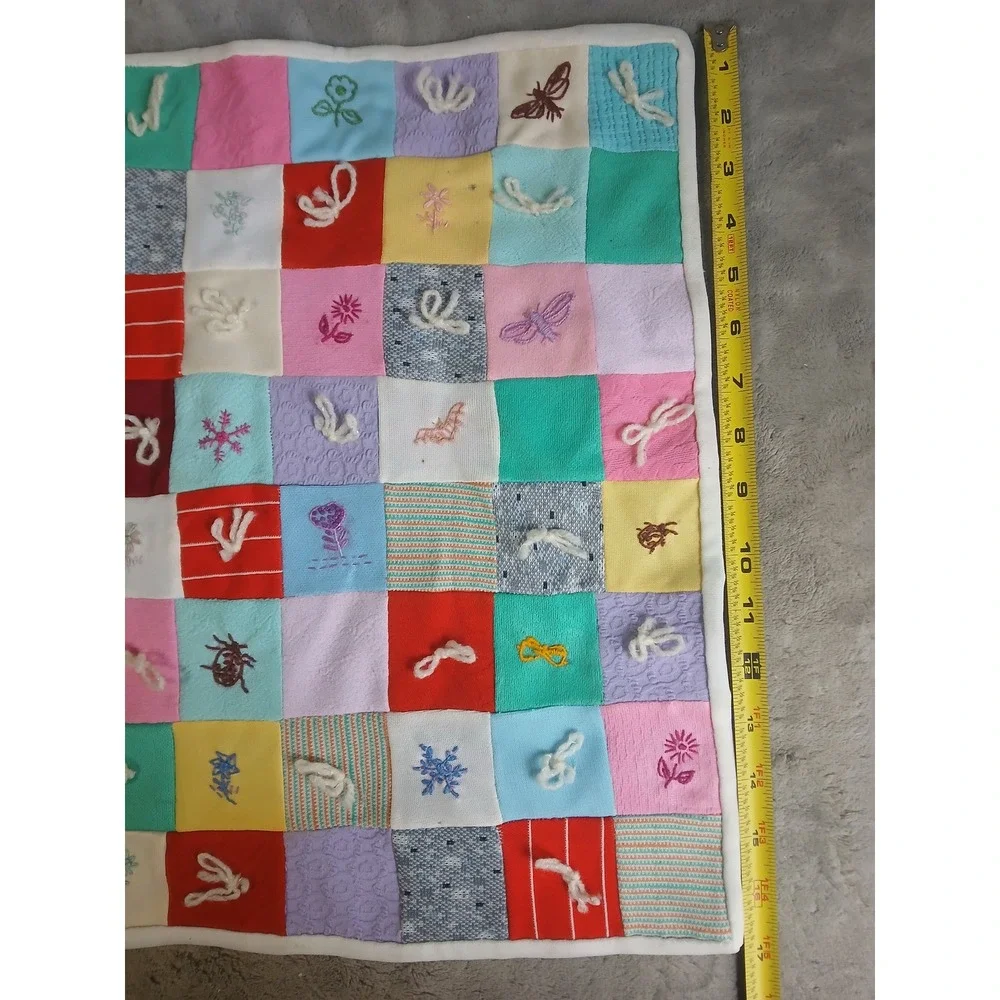 Handmade Patchwork‎ Baby Sensory Blanket Embroidered 17x12 Dollhouse Quilt READ
